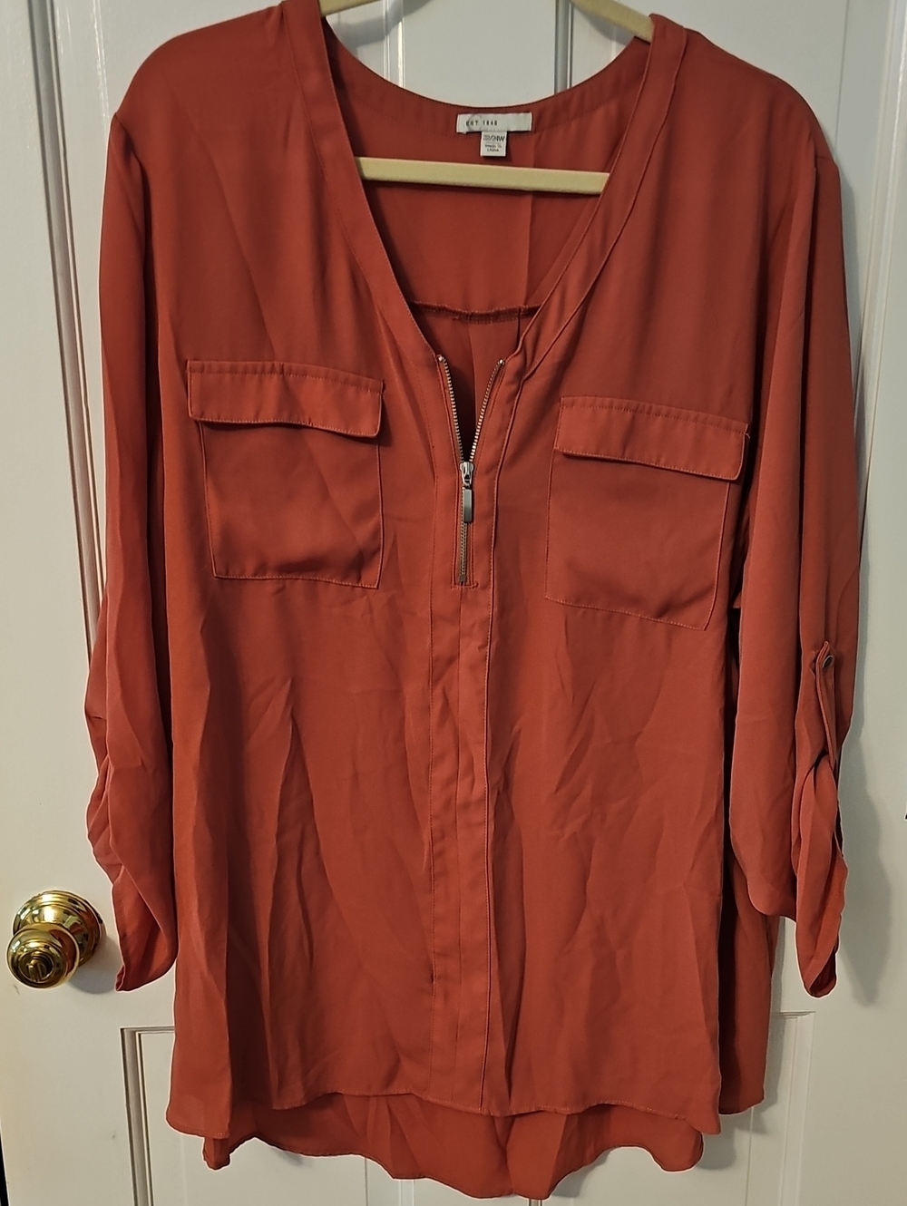 CeCe Rust Zip-Front Tunic Blouse